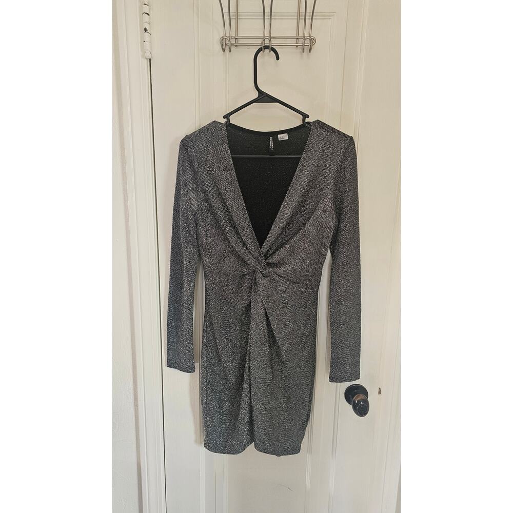 Divided by H&M Silver Sparkle Long Sleeve Party Dress - Size S